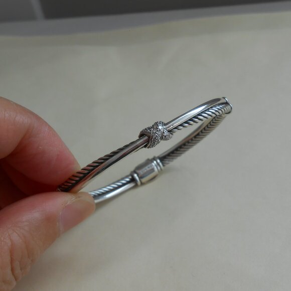 David Yurman Sterling Silver Petite X Diamond Crossover Bracelet EUC - Picture 8 of 14